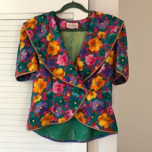 David Warren 100% silk floral short sleeve jacket